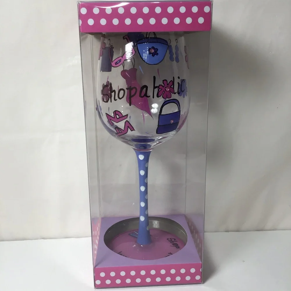 Shopaholic Plastic‎ Painted Wineglass NWOT